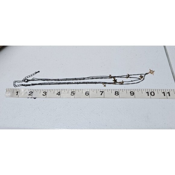 Celestial Stars Moon Sunburst Charm Multi Strand Charm Necklace Black Chain - Picture 5 of 6